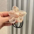 Coletero de flor de organza rosa con estrellas doradas, lindo coletero de tela para coleta. - Coletero / Champán