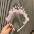 Princess girls crown headband with pearls mesh tulle sweet fairy hair hoop for kids party - Violet