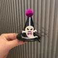 Halloween Hexenhut Haarklammer, schwarzer Glitzer Mini-Hut mit Geist und Schleife für Kinder. - Weiß