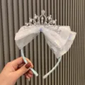 Kids blue princess crown bow headband, pearl rhinestone tiara hair hoop for girls accessory. - L2-3 Headband / Sky Blue