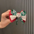 Christmas Santa hair bow clip red green festive ribbon hair accessory for women kids - Santa Claus / Lotus Pink