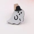 Halloween glitter ghost with top hat craft DIY decoration cake topper accessory for party. - Ivory White (O3-5)