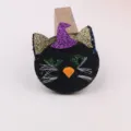 Halloween black cat themed DIY handmade accessory charm, glittering ears and witch hat. - Jet Black (Q2-5)