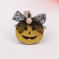 Halloween pumpkin decorative accessory with black lace bow and glitter finish for DIY crafts - Bright Yellow (S1-5)