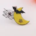 Halloween DIY yellow moon bat hair clip with sparkly star mesh holiday party accessory - Wheat