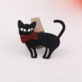 Black glitter cat brooch with red bow tie, cute Halloween costume accessory for DIY decor. - Black (S1-4)