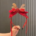 Cerchietto rosso con corna di renna di Natale e fiocco in velluto per capelli da bambini - Cerchietto Rosso Vino Nastro Corno