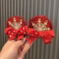 Carine mollette per capelli natalizie rosse per bambini, con fiocchi e motivi di fiocchi. - Coppia di Clip Carminio Stile Minnie