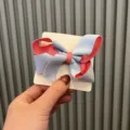 Niedliche doppellagige Schleifen-Haarspange für Mädchen, hellblau und rosa Design auf einer Karte. - Himmelblau