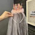 Süßes rosa Kronen Schleier Stirnband für Kinder, schöner Strass Haarreif für Geburtstagsfeier. - Rosa Stirnband (X2-5) / Rosa