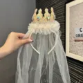 Süßes Prinzessinnen-Kronen-Haarband mit Netzschleier für Kinder, glitzerndes Strass-Design. - Gold Stirnband (X2-5) / Gold