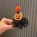 Halloween Hexenhut Haarklammer mit Kürbis, flauschigem Pompon und schwarzem Tüll für Party. - Orange