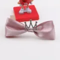 Pink satin bow hair clip with rhinestone crown for girls cute toddler hair accessories - Semi-Finished / Pink