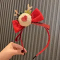 Kinder Weihnachts Haarreif in Rot mit Schleife, Glitzer Geweih und flauschigem Herz für Party. - Roter Herz Geweih Stil