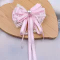 Sweet Pink Lolita Bow Hair Clip Sweet Lace Hairpin with Pearl Pendant Variant Item - Semi-finished Product (I2-2) / Light Pink Semi-finished Product