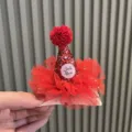Rote glitzernde Partyhut Haarspange für Babymädchen, süße Netzhaar Schleife Haarschmuck. - Haarspangen-Stil / Rot