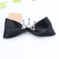 Black satin bow hair clip with rhinestone crown for girls cute fairy style hairpin accessory - Semi-Finished / Black