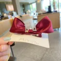 Children red satin bow hair clip with rhinestone crown, cute fairy style hair accessory for girls. - Hair Clip Style / Burgundy