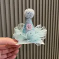Blauer glitzernder Partyhut Haarklammer mit Tüll und Bombon für süße Babymädchen. - Haarspangen-Stil / Himmelblau