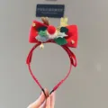 Süßer Weihnachts Rentier Geweih Haarreif mit roter Schleife für Kinder Party Fest. - Roter Pflaumen Glocken Geweih Stil