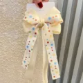Cream white polka dot bow hair clip for girls, cute ribbon hair accessories and cute style. - Yellow