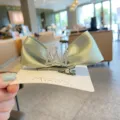 Green satin bow hair clip with sparkling rhinestone crown, cute kid hairpin for daily wear. - Hair Clip Style / Light Army Green