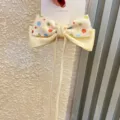Cream white polka dot bow hair clip with long ribbons, cute kids hair accessories sweet style - Bright Yellow
