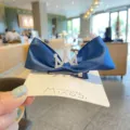 Blue satin bow hair clip with crystal crown, elegant hair accessory for little girls. - Hair Clip Style / Sapphire Blue