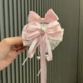 Lindo pasador de pelo con lazo lolita rosa, encaje y perla, perfecto para estilo tierno diario. - Rosa