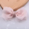 Pink organza bow hair clip for sweet girls, large sheer hair barrette cute children hair accessory. - Semi-finished (F3-6) / Pink