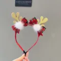 Weihnachten Rentier Haarreif für Kinder, rote Samtschleife und weiße Plüsch-Haarband. - Goldener Pompon Karo Stil