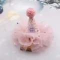 Rosa Baby Geburtstag Party Hut Haarklammer mit Glitzer Tüll und Bommel für Kleinkinder. - Halbfertig / Lotosrosa