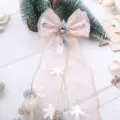 Rosa transparenter Schleifen Haarclip mit silbernen Schneeflocken Kristall Schmuck - Band Halbfertig (L4-3) / Lotosrosa