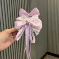 Dulce pasador de pelo con lazo grande rosa lolita estilo japonés con encaje y perla para mujeres - Violeta