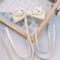 Kids cream white polka dot hair bow with long ribbons, sweet children hair clip variant. - Yellow Orange