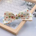 Cream white polka dot hair bow clip for girls, cute sweet children hair accessory variant. - Rainbow