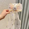 Süße Mesh Schleife Haarspange mit Strass Schneeflocke, langes Band Haaraccessoire für Kinder. - Band Haarspange (L4-3) / Champagner