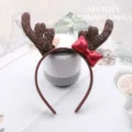 Weihnachten Rentier Geweih Haarreif mit rotem Schleife, süßes Feiertag Haarband für Kinder. - Dunkelbrauner Roter Schleifenstil