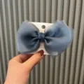 Dark blue sheer organza bow hair clip for girls, large cute hair accessory for children. - Hair Clip Style (F3-6) / Sapphire Blue