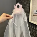Kinder Kronen Haarreif mit rosa Glitzer und weissem Schleier, suesse Prinzessin Haaraccessoire. - Rosa Stirnband (Y3-2) / Rosa