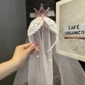 Süßes rosa Kronen Schleier Stirnband für Kinder, Spitzen Schleife Haarschmuck mit Perlen und Strass. - Rosa Stirnband (U4-4) / Rosa