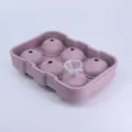 Silicone 6-grid round ice ball mold maker with small funnel for whiskey cocktails bar - Morandi Pink (with Funnel)