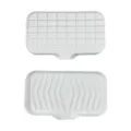 White silicone soap dish with draining tray and grid design, anti-slip bathroom accessory. - Large Opening Soap Dish / White