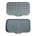 Grey silicone soap dish with draining ridges and spout, non-slip holder mat for bathroom - Large Opening Soap Dish / Gray