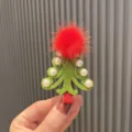 Weihnachtsbaum Haarspange fuer Kinder rote Pompon Perle Seitenclip festliches Haaraccessoire - Armeegrün