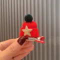 Kinder Rote Strickmütze Haarklammer mit Grünem Bommel Stern Weihnachten Haarnadel Deko - Magenta