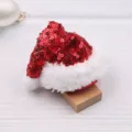 Red sequin mini Santa hat Christmas DIY hair accessory fluffy plush trim cute holiday decor - Wine Red Semi-finished Sequin Style