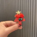 Rote glitzernde Weihnachtsbaum Haarklammer für Kinder mit Schleife und Glocken, Entenschnabel. - Rosa