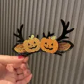 Halloween Geweih Haarklammer mit Glitzer Kürbis und schwarzen Flügeln für gruselige Partys. - Kürbis Clip-Paar (O1-2)