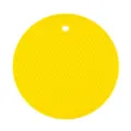 Yellow silicone honeycomb hot pad, round non-slip trivet mat with hanging hole for kitchen. - Yellow